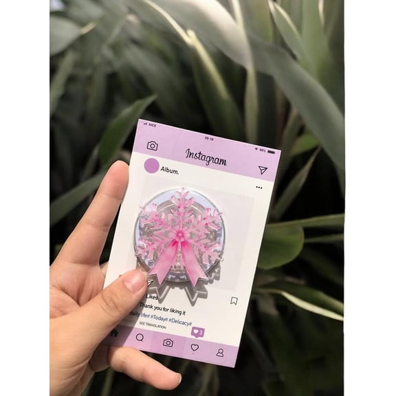 Pink Pastel Snowflake Phone Grip - Glitter Sparkle Trendy Phone Holder