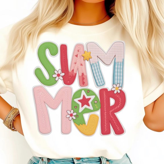 Pink Patchwork Summer Shirt, Gingham Embroidery Star Shirt, Cute Pastel Flower Shirt, Coquette Summer Shirt