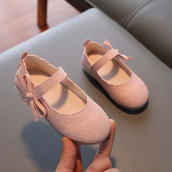 Pink Patent Faux Leather Mary Jane Flats for Girls Kids Shoes Non-Slip Rubber Sole Adjustable Hook & Loop Strap,Size 30