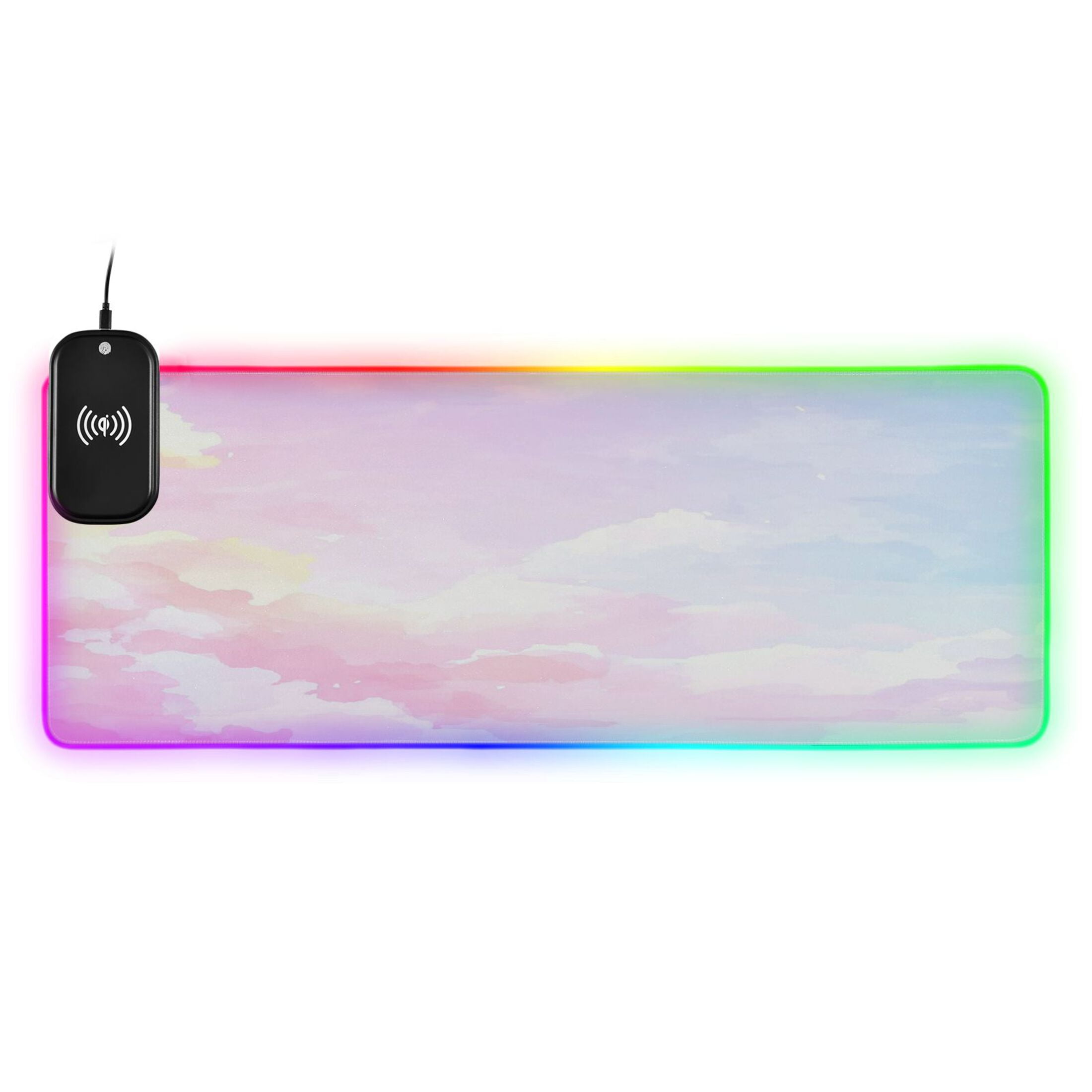 Pink Pattern Glowing Extended Large Gaming Mouse Pad 35.4x15.7in with Wireless Charger and Durable Edges