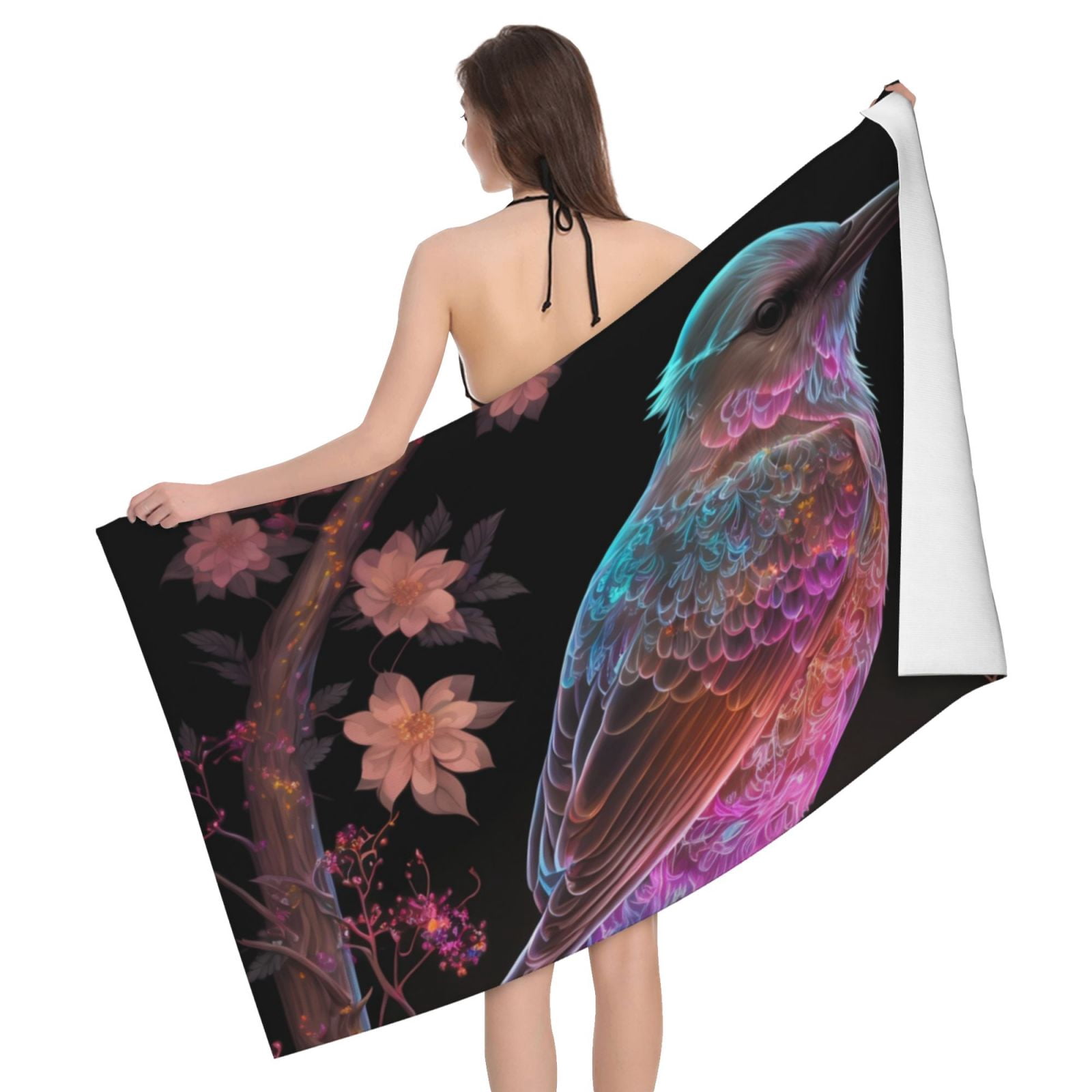 Pink Patterned Bird A Bath Towel Towels for Bathroom, Coffee Cafe Cup Large Bath Towels, Beach