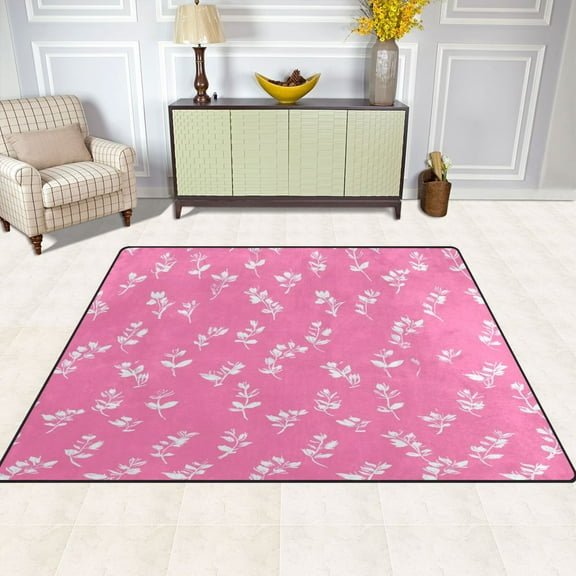 Pink Patterned Grass 80''x58'' Extra Large Plush Memory Foam Rug, Soft, Absorbent, Non Slip