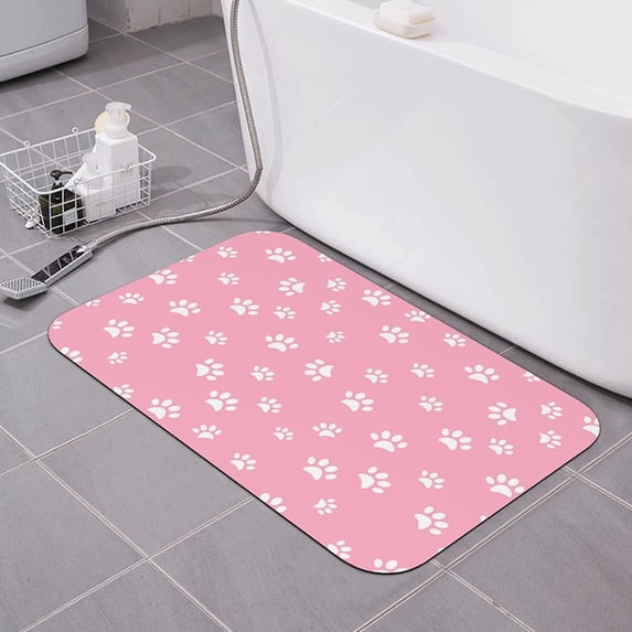 Pink Paw Bath Mats for Bathroom Non-Slip Absorbent Soft Plush Doormat Decor Rugs for Kitchen Bedroom Floor Mat 18x30 in