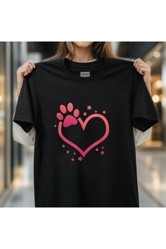 Pink Paw Print Heart Cute Dog Cat Love Valentines Day Holiday Tee Unisex T-Shirt_pixian_ai, S-5XL