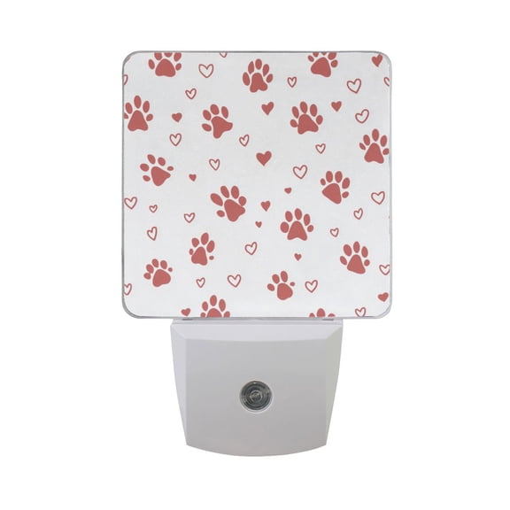 Pink Paw Print with Heart Valentine LED Night Light Sensor Lamp Plug-in Adjustable Brightness 2 Pack