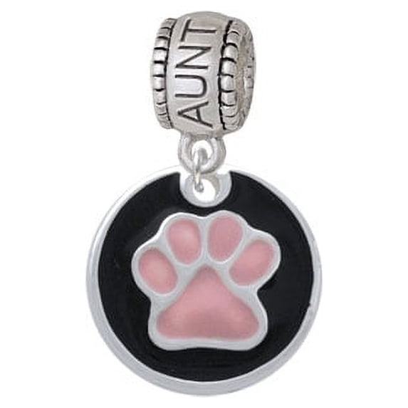 Pink Paw on Black Disc - Aunt Charm Bead