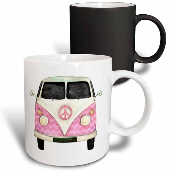3drose, Pink Peace Sign 1960s Era Van, 11oz Magic Transforming Mug