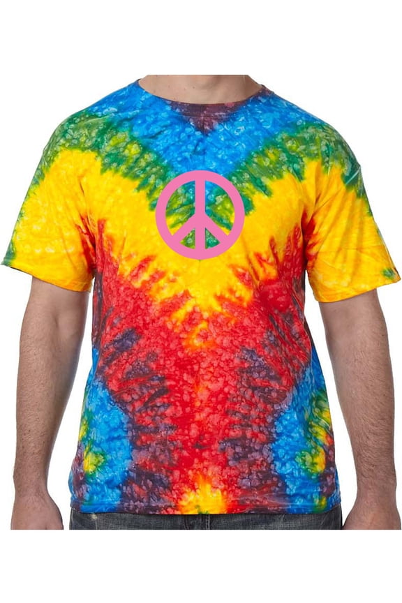 Pink Peace Sign Psychedelic Tie Dye Tee Shirt - Woodstock, 2XL