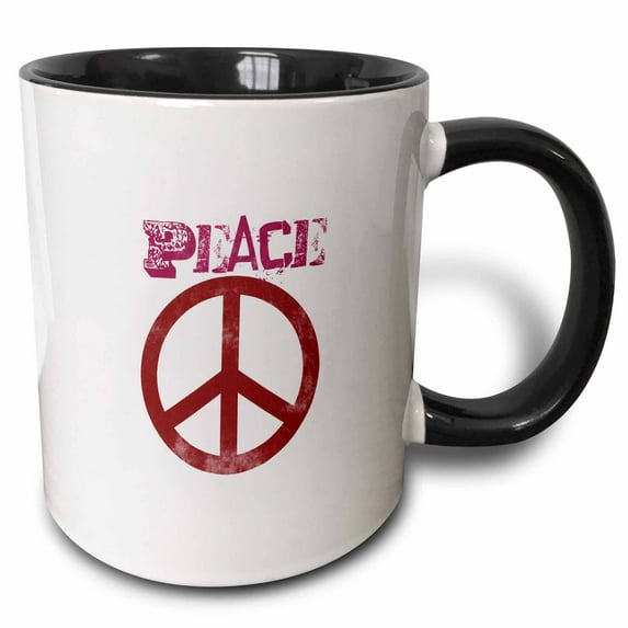 3drose, Pink Peace Sign Symbols Spirituality, 15oz Two-tone Black Mug