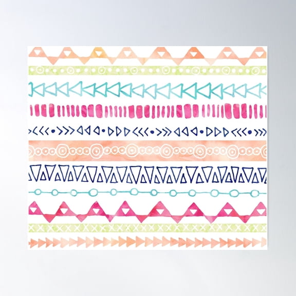 Pink Peach Baby Blue Purple Lime Hand Drawn Geometric Pattern Poster Wall Art, Modern Wall Decor For Living Room Bedroom, 12x18 UNFRAMED