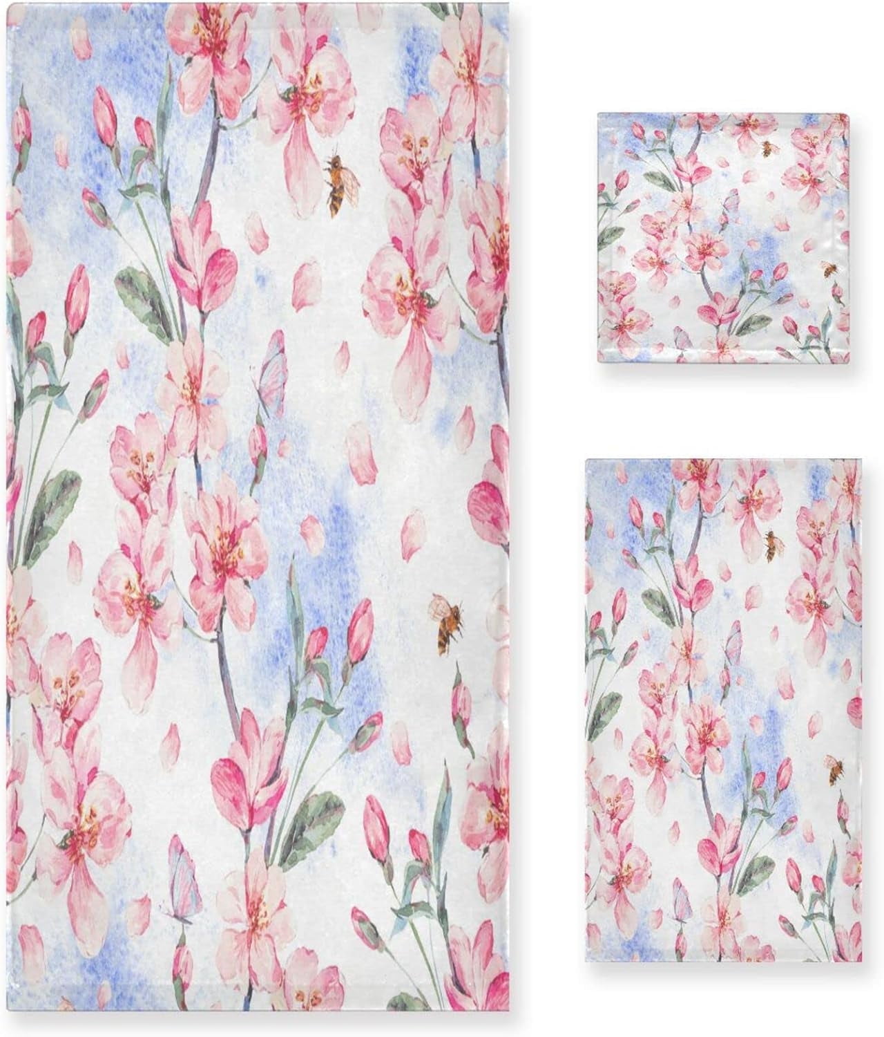 Pink Peach Blossom Towel Set of 3 Ultra Soft and Absorbent Bath Towels for Bathroom Sports Gym