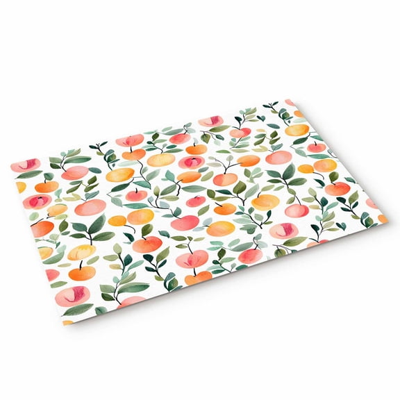 Pink Peach Door Mat Country Style Spring Fruit Green Leaf Non Slip Absorbent Entrance Mat Washable Low Profile Indoor Doormat for Front Door Entryway Entry 16"x24"