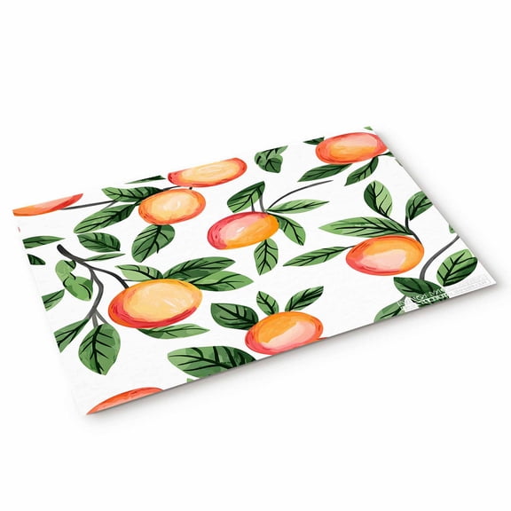 Pink Peach Door Mat Green Leaf Country Style Spring Fruit Non Slip Absorbent Entrance Mat Washable Low Profile Indoor Doormat for Front Door Entryway Entry 16"x24"