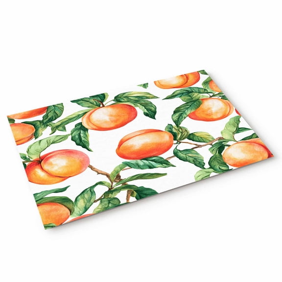 Pink Peach Door Mat Green Leaf Spring Fruit Branch Country Style Non Slip Absorbent Entrance Mat Washable Low Profile Indoor Doormat for Front Door Entryway Entry 20"x31"