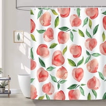 Pink Peach Shower Curtain for Bathroom Allover Fruits Peachy Decorative Bath Curtain 72 x 72 Inch Polyester Fabric Waterproof Bathroom Curtain with 12 Hooks
