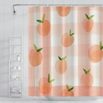 Pink Peach Shower Curtain for Girly Bathroom Dreamy Sweet Check Fruits Shower Curtain with Hooks Polyester Waterproof Fabric Home Bathtub Shower Curtain Decorative, 72x72 Inch