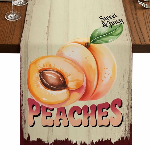 Pink Peaches Burlap Cotton Table Runner 13x120 Inches Long, Vintage Farmhouse Botanical Fruit Leaves Farmhouse Table Runners, Outdoor Dining Table Decor for Baby Shower/Party/Wedding