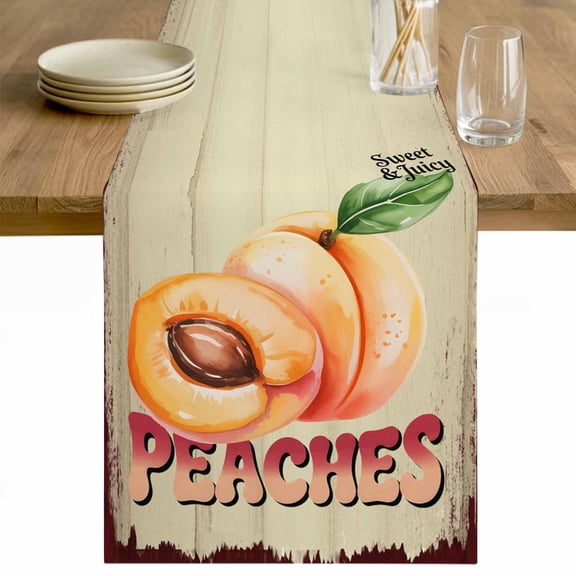 Pink Peaches Table Runner - 36 Inch Long Vintage Farmhouse Botanical Fruit Leaves Cotton and Linen Blended Dress Scarves Farmhouse Table Runner for Kitchen Dining, Coffee Table, 13" x 36"