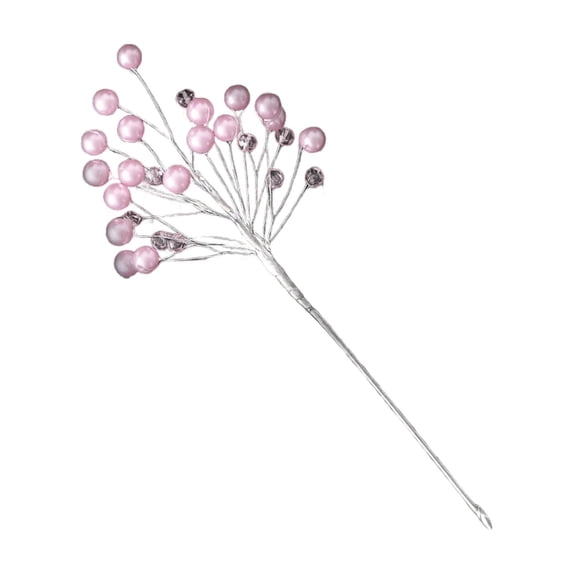 Pink Pearl Beaded Floral Pick, Artificial Berry Stem with Pink Pearls and Rhinestones, Faux Berry Sprig for Christmas Wreath, Garland, Wedding Bouquet & Home DIY Craft Decoration