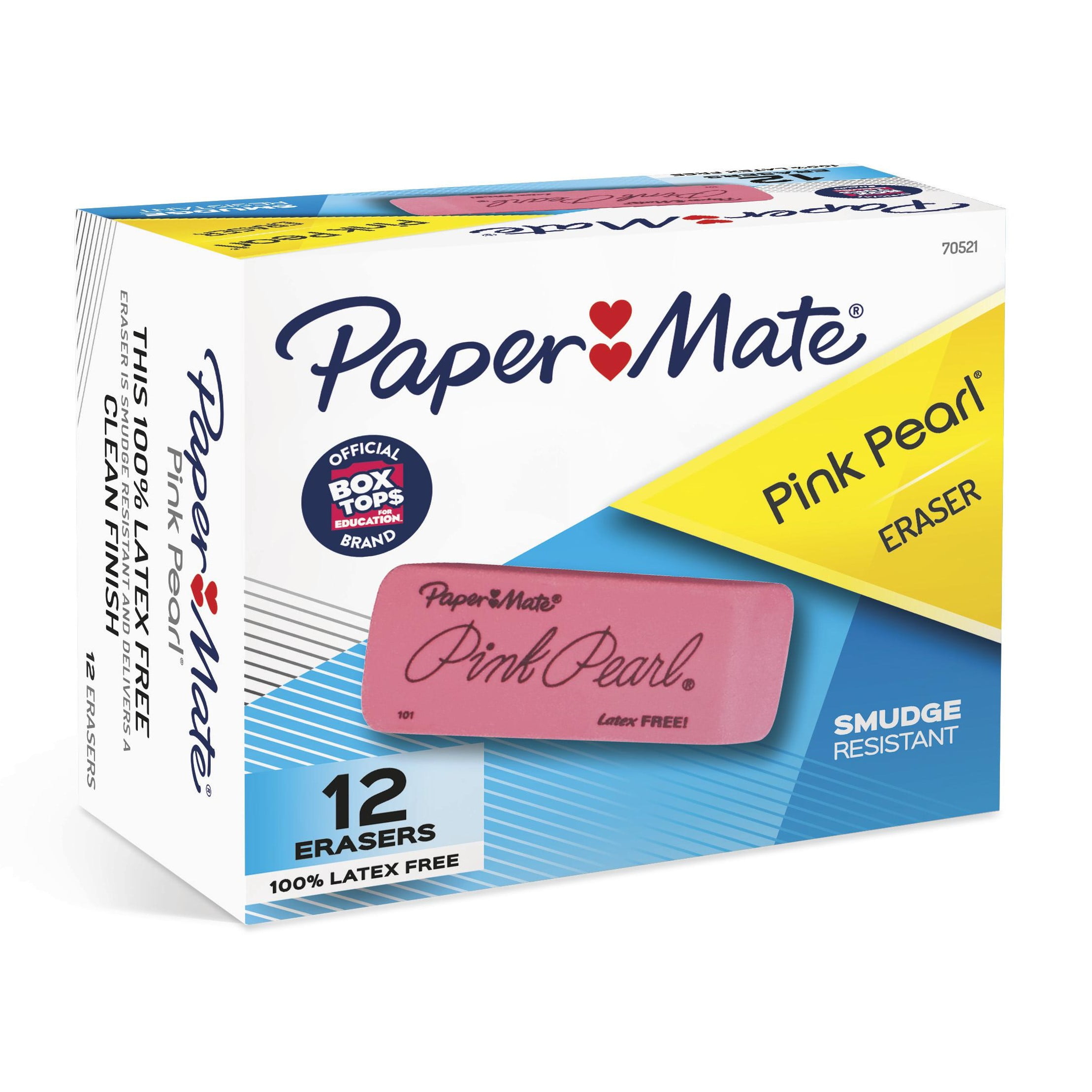 Pink Pearl Eraser, For Pencil Marks, Rectangular Block, Large, Pink, 12/box | Bundle of 5