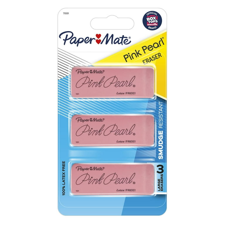 Pink Pearl Eraser, For Pencil Marks, Rectangular Block, Large, Pink, 3/Pack