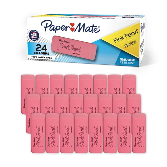 Paper Mate Pink Pearl Erasers, Medium, 24 Count