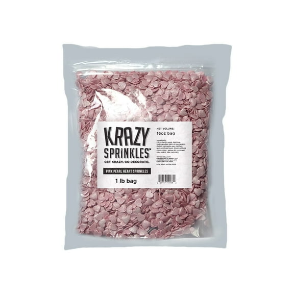 Krazy Sprinkles - Edible Pink Pearl Heart Shapes - Bold Cake Decoration, 1lb Bag