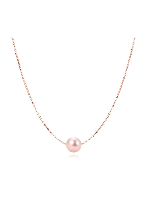 Pink Pearl Necklace Sterling Silver Pink Single Pearl Choker Necklace for Women 7-8mm Freshwater Cultured Pearls Wedding Bridesmaids Anniversary 16''