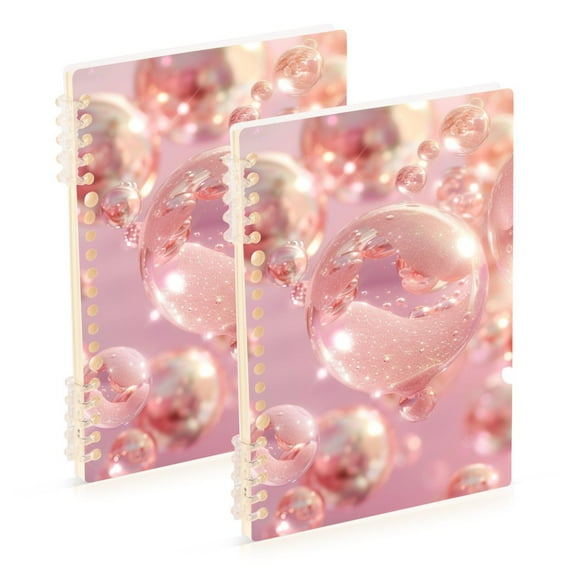 Pink Pearls Bubbles Ring Binder Notebook Journey Note Diary College Ruled Spiral Notebook Study Loose Leaf Paper A5 60 Pages