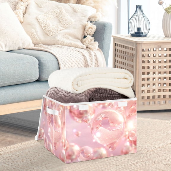 Pink Pearls Bubbles Storage Basket Foldable Laundry Basket Shelf Kids Toy Storage Container Organizer with Handles