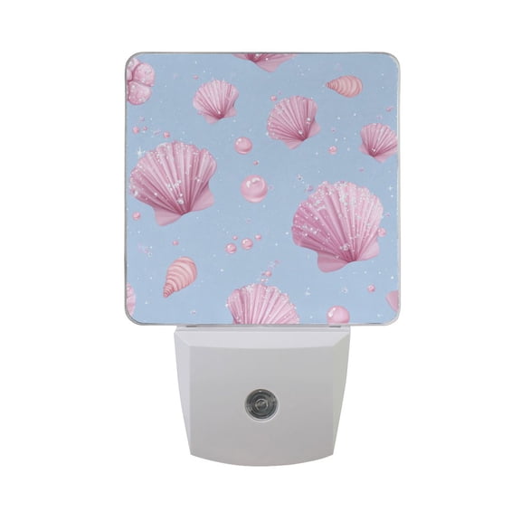 Pink Pearls and Shells Bubbles LED Night Light Sensor Lamp Plug-in Adjustable Brightness 2 Pack