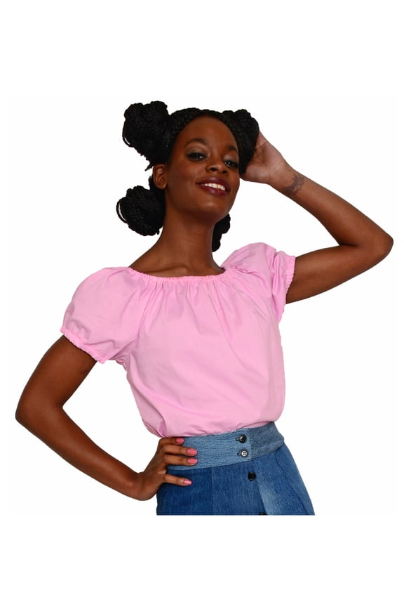 Pink Peasant Blouse - Size L/XL - Retro, Sock Hop, Boho, Hippie, Rockabilly, Pin Up