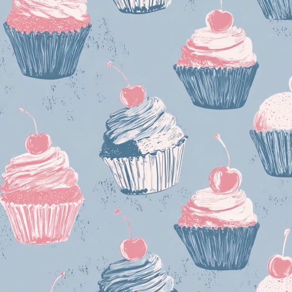 Pink Peel and Stick Wallpaper Cupcake Pink Blue Color Scheme Spring Wall Mural 23.6in x 9.8ft Self Adhesive Removable Wall Paper Renter Friendly Wallpaper for Girls Bedroom Nursery