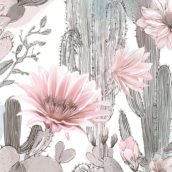 Pink Peel and Stick Wallpaper Pink Cactus Flower Soft Pastels Spring Wall Mural 17.7in x 9.8ft Self Adhesive Removable Wall Paper Renter Friendly Wallpaper for Girls Bedroom Nursery