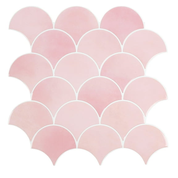 Pink Peel and Stick Backsplash Fish Scale Tile, Removable Renter Friendly Backsplash 3D Adhesive Stick on Wall Tiles for Kitchen Bathroom (10 Sheets)