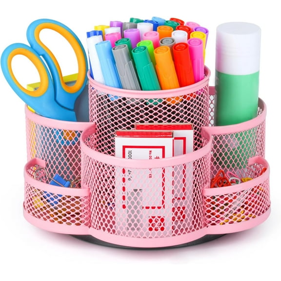 Pink Pen Holder for Desk, Rotating Pencil Holder, Cup Holder for Desk Office, Pen Organizer
