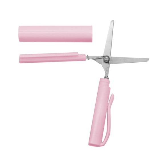 Pink Pen Style Folding Scissors - Compact Portable Pocket Shears with Safety Lock for Students, Crafting, Sewing & Letter Opening (Plastic Handle)