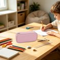 thumbnail image 1 of Pink Pencil Pouch, Waterproof Wear Resistant Oxford Fabric Case, Portable Daily Supply Organizer Bag, Large Capacity Stationery Storage Pouch for Office, Outdoor Travel and Tiny Tots Daily Use, 1 of 6