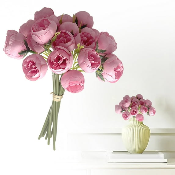 Pink Peonies Artificial Flowers – 1 Bouquets Vintage Silk Peonies with 12 Heads – Realistic Fake Flowers for Wedding, Bridal Bouquet, Home Decor – Bendable Stems for DIY Arrangements