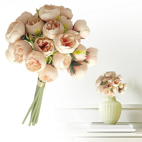 Pink Peonies Artificial Flowers – 1 Bouquets Vintage Silk Peonies with 12 Heads – Realistic Fake Flowers for Wedding, Bridal Bouquet, Home Decor – Bendable Stems for DIY Arrangements