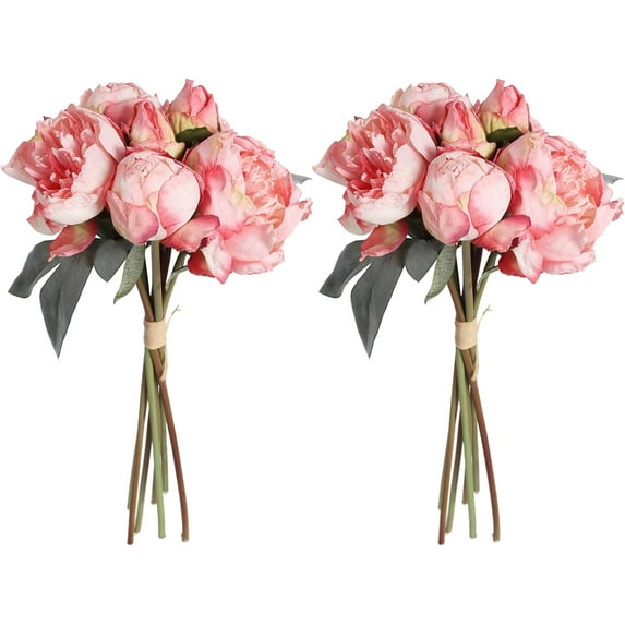 Pink Peonies Artificial Flowers 2 Bouquets Vintage Fake Peonies 14pcs Heads Silk Flowers with Stems for Wedding Decoration Bride Bouquet Faux Flowers Crafts Floral Arrangement (Pink)