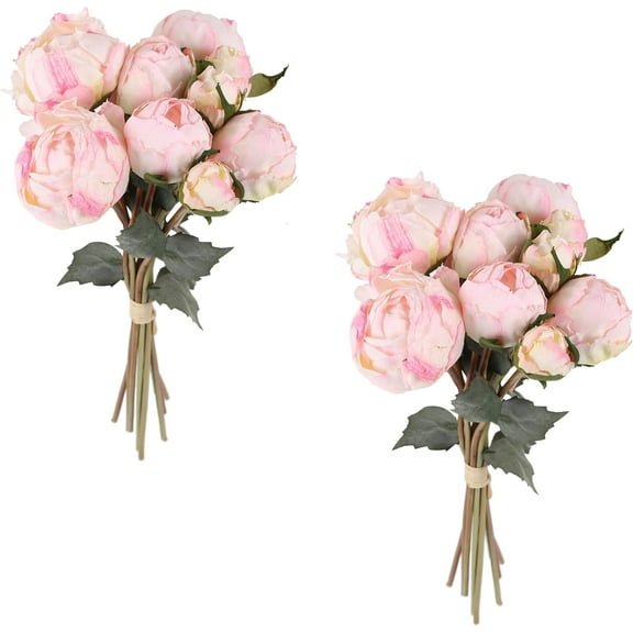 Pink Peonies Artificial Flowers 2 Bouquets Vintage Peonies 18pcs Pink Peonies with Single Long Stems Silk Flowers for Wedding Decoration Bride Bouquet Flowers Crafts Floral Arrangement (Pink)