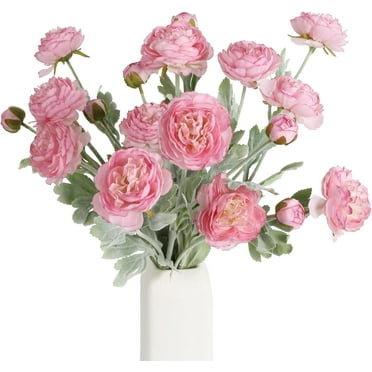 Pink Peonies Artificial Flowers Pink Artificial Ranunculus Flowers8Heads Pink Silk Peonies with Stems Real Look for Spring Decorations Floral Arrangements Home Table Centerpiece (Pink)
