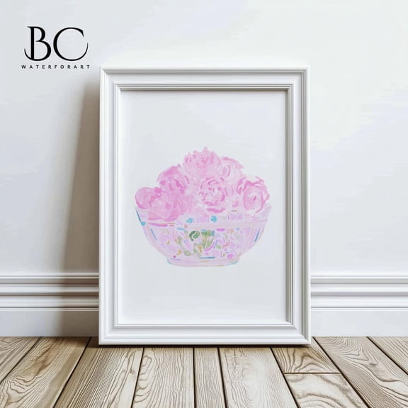 Pink Peonies Chinoiserie Floral Bowl Wall Decoration, Unframed Paper Poster 8x10in