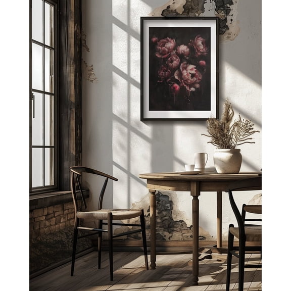 Pink Peonies Dark Flowers Canvas Art Print Moody Gothic Peonies Victorian Wall Art Dark Academia Decor No Frame