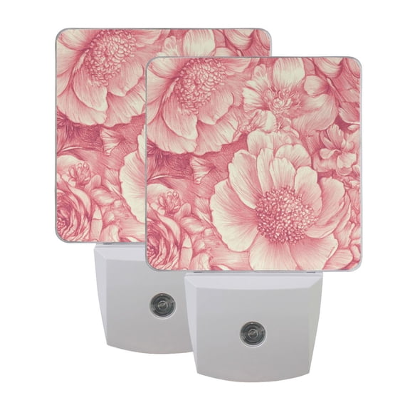Pink Peonies Elegant LED Night Light with Smart Sensor Plug Into Wall Dusk to Dawn 2 packs