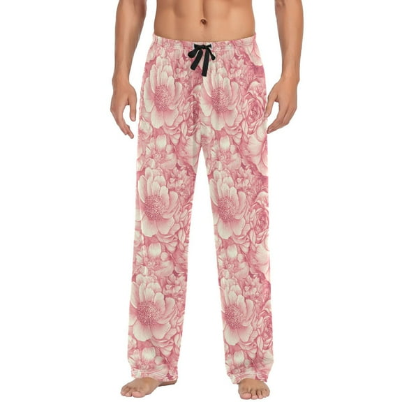 Pink Peonies Elegant Mens Pajama Pant Sleep and Lounge Bottons with Pockets