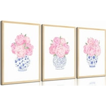 Pink Peonies Floral Canvas WallChinoiserie Blue And White Vase Wall Decor Pictures Preppy Aesthetic Posters Prints for Dorm Apartment Woman Bedroom Decoration