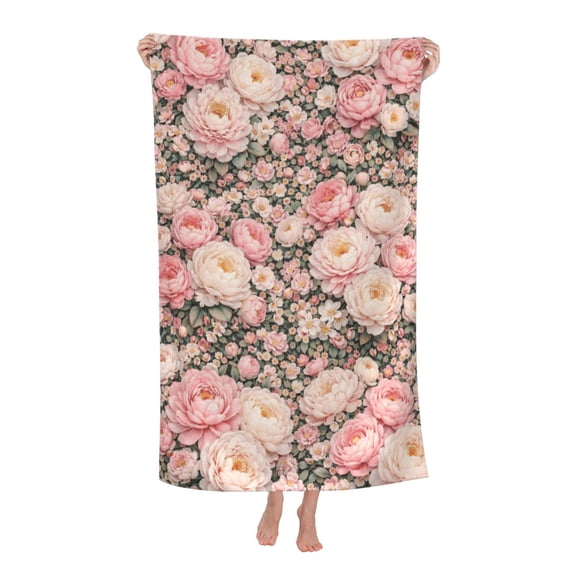 Pink Peony Floral Bath Towel Soft and Highly Absorbent for Adults