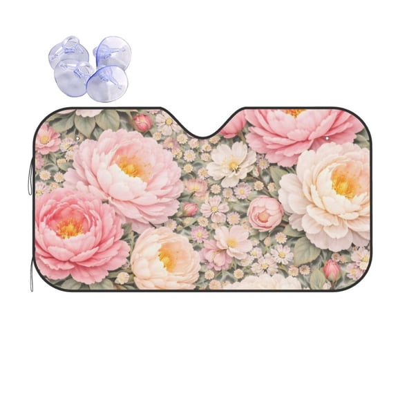 Pink Peony Floral Car Windshield Sun Shade Universal Fit Auto Sun Visor Protector